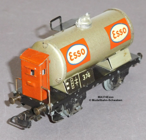 Märklin 374E2 H0 Blech Kesselwagen m. Bremserhaus 2-achsig Esso Bz: ca. 1949