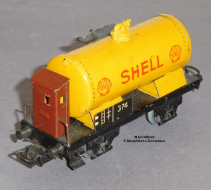 Märklin 374S H0 Blech Kesselwagen m. Bremserhaus 2-achsig Shell