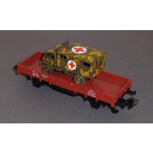 Märklin 4423 H0 Niederbordwagen bel.m.Sanifahrzeug, DB, OVP