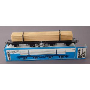 Märklin 4665 H0 Langholzwagen, Zwei Drehschemelwagen, Holzladung, DB, OVP, 1974