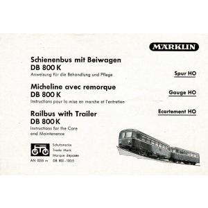 Märklin DB800 H0 Gebrauchsanleitung Schienenbus mit Beiwagen DB800K Ausgabe 02/52