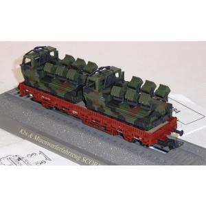 Roco Minitank 884 H0 Rungenwagen bel. mit 2 Scorpion Minenwerfern, BW, DB, OVP