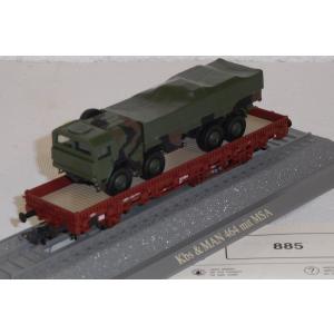 Roco Minitank 885 H0 Rungenwagen bel. mit MAN LKW Tarnfarben, BW, DB, OVP