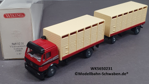 Wiking 5650231 H0, MB Viehtransport Fernlastzug, rot/beige. OVP